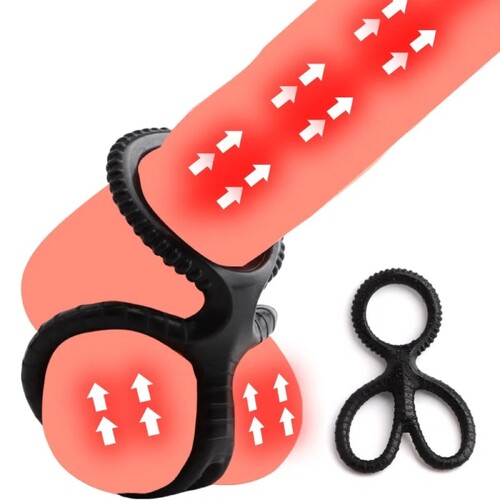 TGV Dark Penis Cock + Balls Ring Delay Erection Aid Strong Adult Silicone Sex Toy For Men