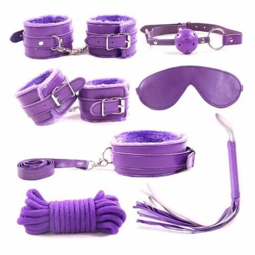 Bondage Set Kit Bdsm Fetish Restraint Fur Cuffs Blindfold Whip Couples Sex Toy S M Purple